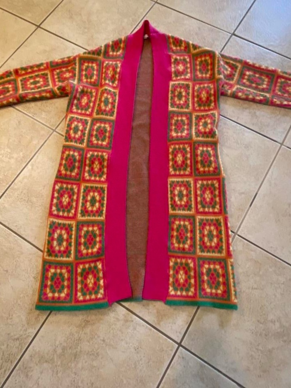 Long Open-Front Women's Cardigan in Pink Multi - Picture 8 of 8